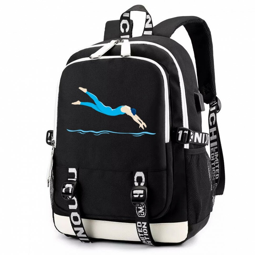Рюкзак Плавание с USB-портом черный №5