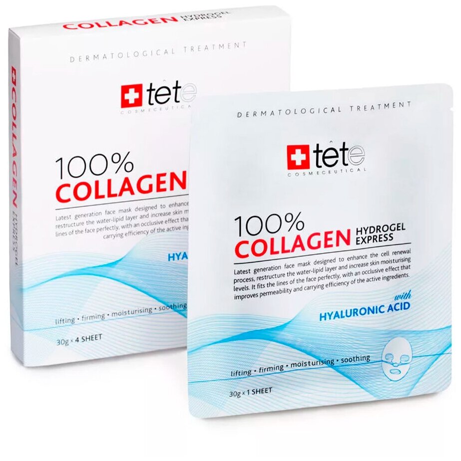 TETe Cosmeceutical, Гидроколлагеновая маска 100% Collagen Hydrogel Express Mask (4 шт. в упаковке)