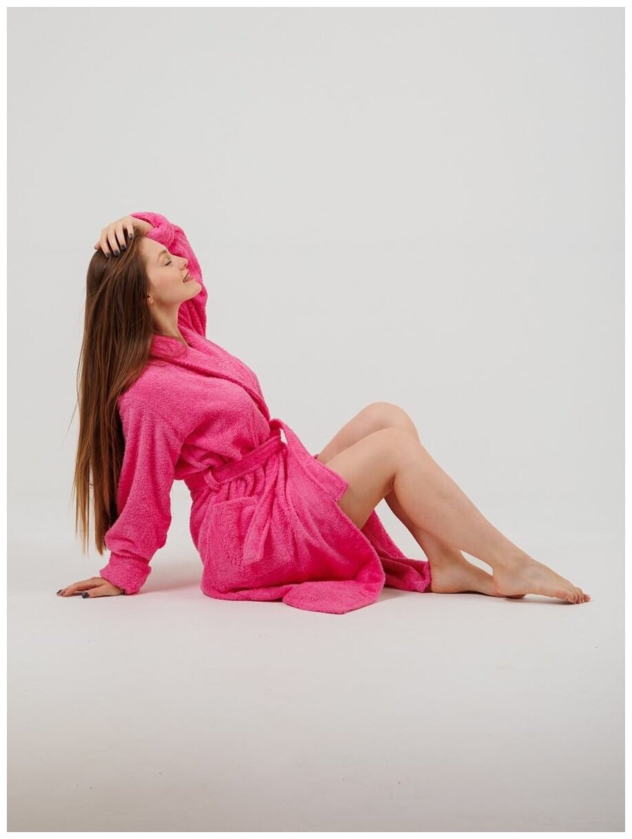 Халат махровый женский BIO-TEXTILES 44-46 розовый домашний банный для беременных в роддом больших размеров с воротником в подарок гостиничный - фотография № 15