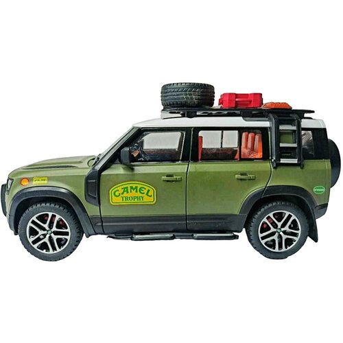 Коллекционная модель Land Rover DEFENDER 110 Camel Trophy NEW 1:24 (металл, свет, звук, аксессуары ) внедорожник bruder land rover defender с фигуркой охотника и собакой 02 587