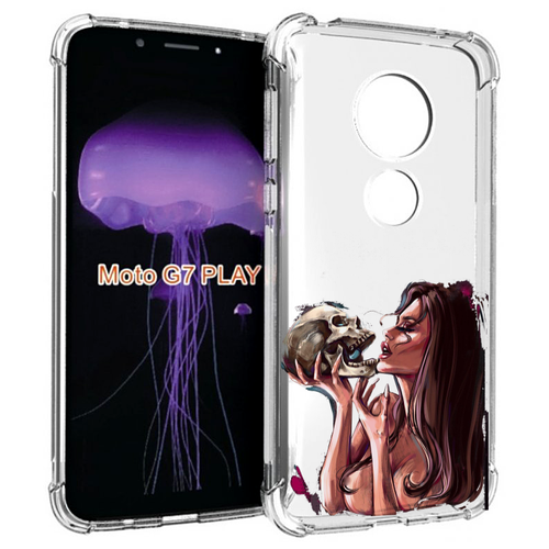 Чехол MyPads девушка-модель-с-черепом для Motorola Moto G7 Play задняя-панель-накладка-бампер чехол mypads лампочка с идеей для motorola moto g7 play задняя панель накладка бампер