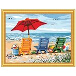 Алмазная Мозаика + Раскраска По Номерам 30*40см Холст на подрамнике в рамке Стразы-камешки Пляж (26468) - изображение