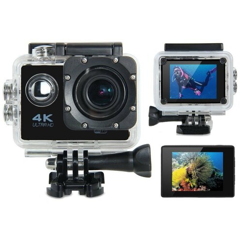 Подводная экшн камера с пультом водонепроницаемая Ultra HD 4K экшн камера sjcam sj8 dual screen черная с креплением цифровым стабилизатором водонепроницаемая 4k ultra hd на шлем голову грудь велосипед