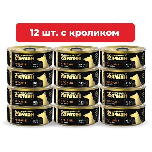 Влажный корм для собак Четвероногий Гурман Golden line Кролик натуральный упаковка 12 шт х 100 г