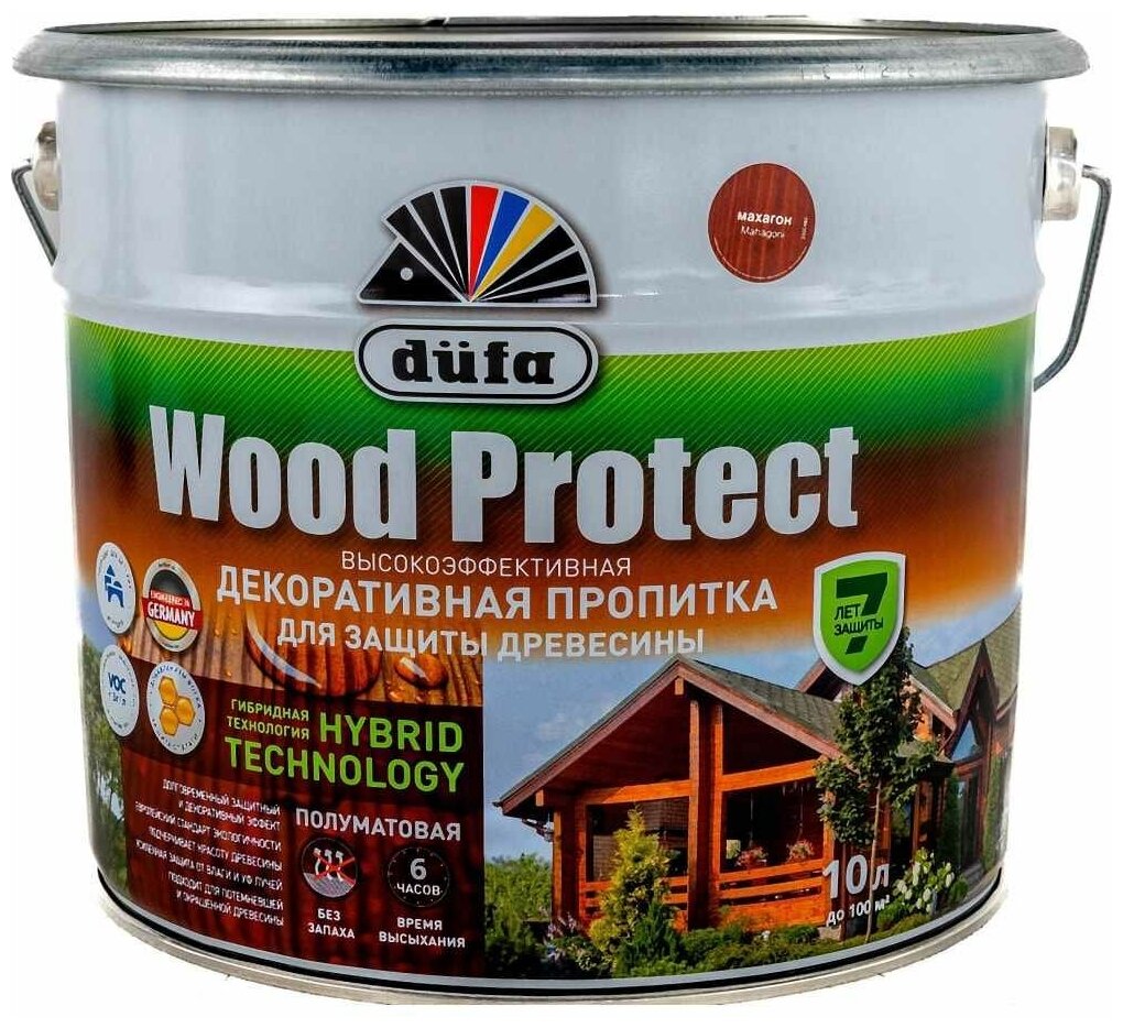 Пропитка для защиты древесины Dufa Wood Protect махагон 10 л МП000015765