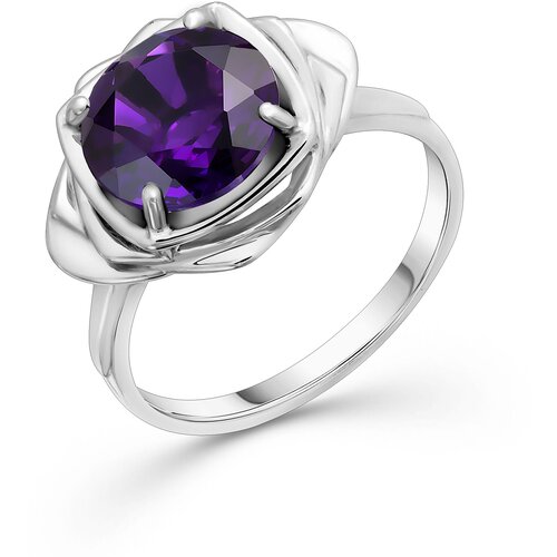 Перстень ERATO, серебро, 925 проба, родирование, аметист, размер 18.5, серый, фиолетовый eshvi серебряное кольцо с позолотой со вставкой из фиолетового перламутра и тремя губами из красной эмали