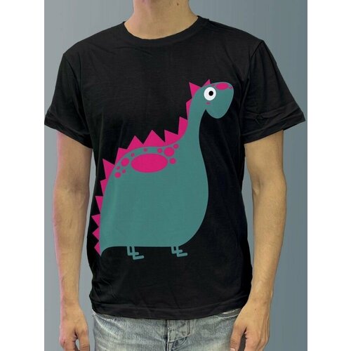 фото Футболка мужская черная из хлопка с dtf рисунком динозавры - 3641 будь на стиле