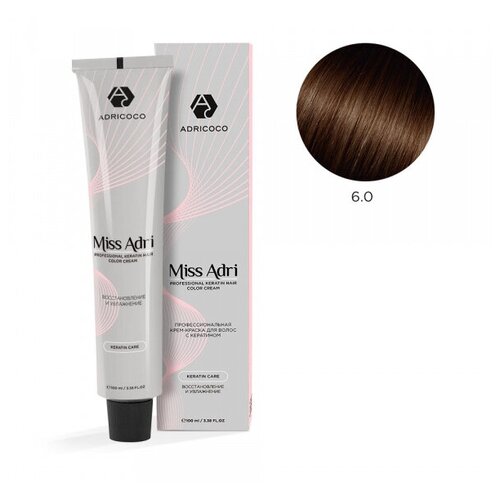 ADRICOCO Miss Adri крем-краска для волос с кератином, 6.0 темный блонд adricoco miss adri крем краска для волос с кератином 6 6 темный блонд красный 100 мл