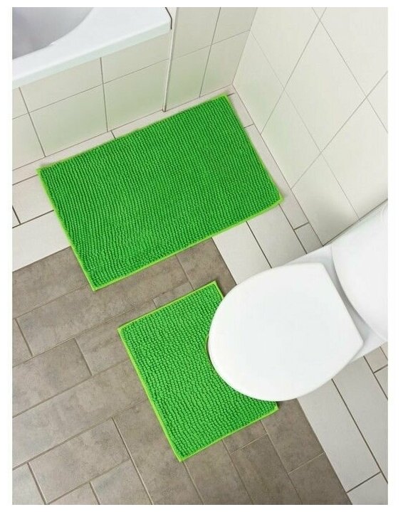 Набор ковриков для ванны и туалета COMFORTHOME «Букли» 2 шт: 40×50 50×80 см цвет зелёный
