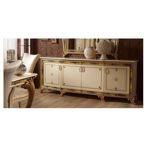 Комод 4-х дверный Диа Катя беж с золотом глянец