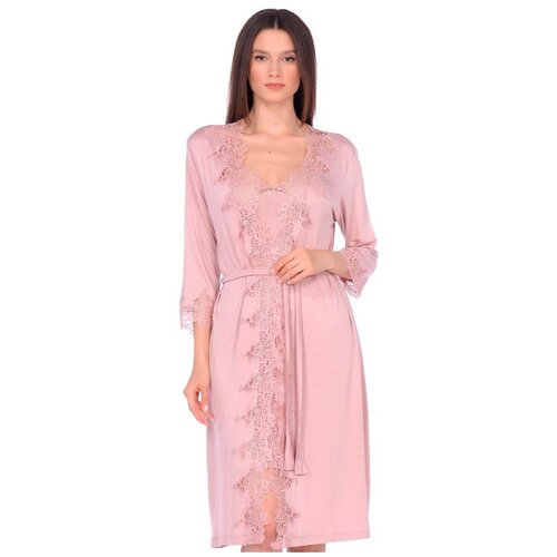 502 Комплект Reina сорочка и пеньюар пудровый RU44