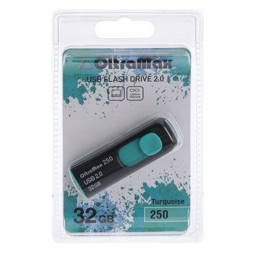 Флешка OltraMax 250, 32 Гб, USB2.0, чт до 15 Мб - с, зап до 8 Мб - с, бирюзовая usb флешка oltramax om 64gb 250 бирюзовая