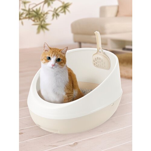 Туалет для кошек с высокими бортиками Лоток для животных с совком 89 л 465х355х245 см белыйбежевый 4025₽