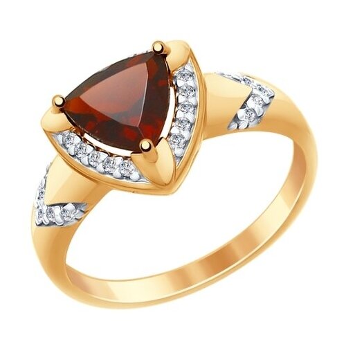 фото Кольцо из золочёного серебра sokolov 92011456 с фианитом и гранатом, размер 17,5 diamant-online