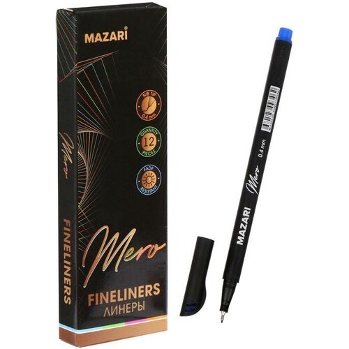 Ручка капилярная Mazari Mero, 0.4 мм, синяя, 12 штук ручка капилярная mazari mero 0 4 мм синяя 12 штук