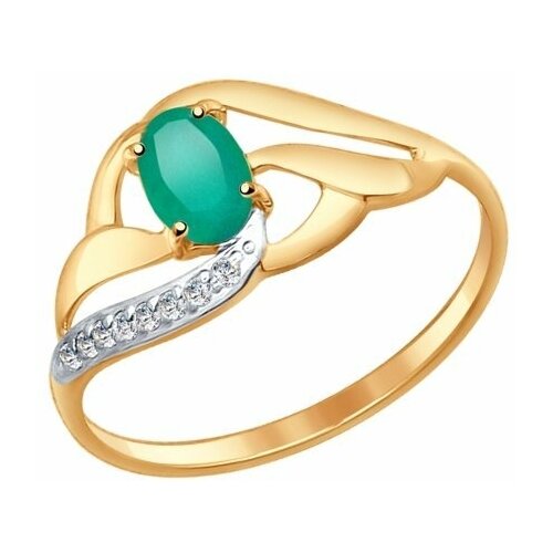 Кольцо Яхонт, золото, 585 проба, агат, фианит, размер 16, бесцветный, зеленый