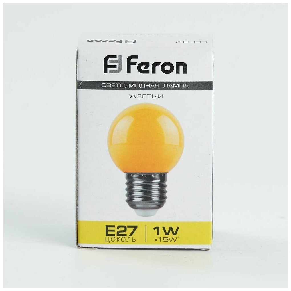 Лампа светодиодная, (1W) 230V E27 желтый G45, LB-37 FERON