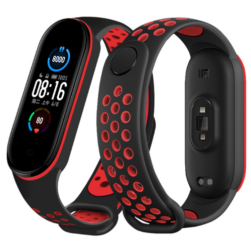 Ремешок перфорированный для Xiaomi Mi Band 6 (черный с красным)