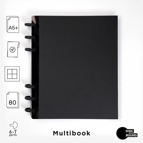 Тетрадь в клетку A5+ / 80 листов на дисках (Multibook со сменными блоками), чёрная