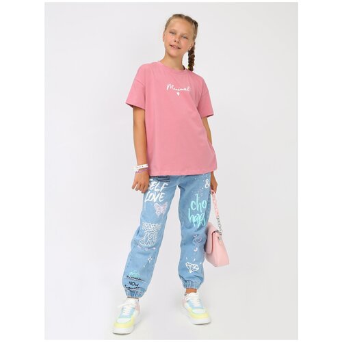 фото Krutto футболка спортивная для девочки подростка с принтом повседневная розовая (р. 140)