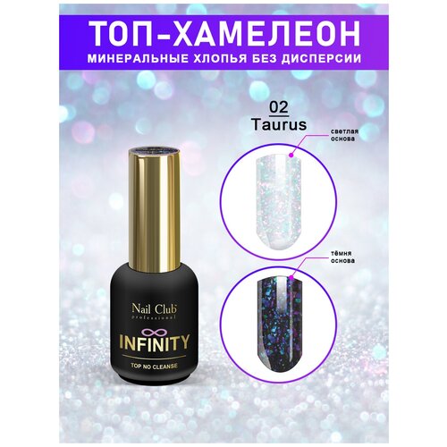Nail Club professional Топ-гель с минеральными хлопьями без липкого слоя INFINITY 02 Taurus, 18 мл.