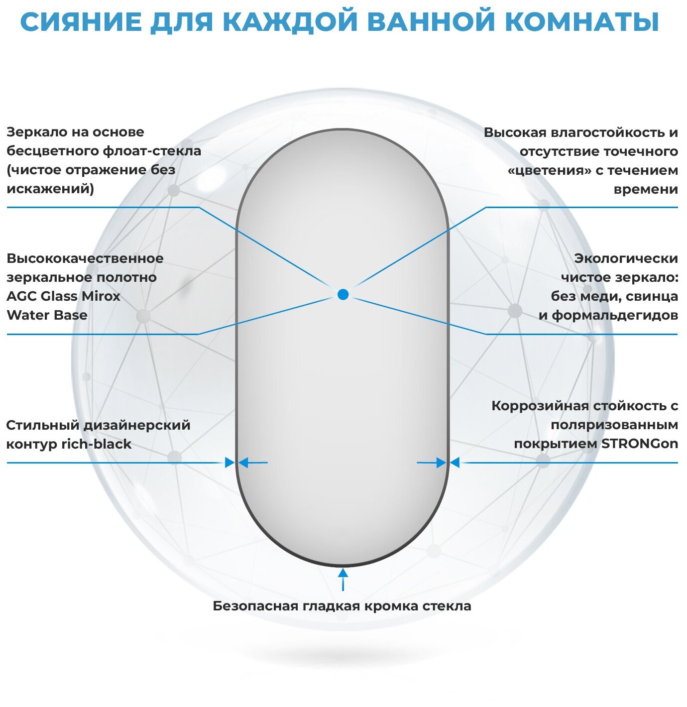 Влагостойкое овальное зеркало Wellsee 7 Rays' Spectrum 172201430, размер 50 х 90 см, с тонким черным матовым контуром - фотография № 3