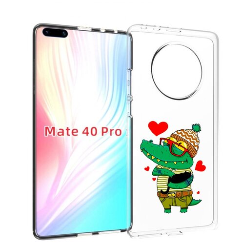 Чехол MyPads зеленый-крокодильчик-в-красной-оправе для Huawei Mate 40 Pro (NOH-NX9) задняя-панель-накладка-бампер