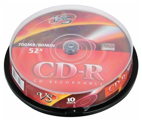 Диски CD-R VS 700 Mb 52x Cake Box (упаковка на шпиле), комплект 10 шт, VSCDRCB1001