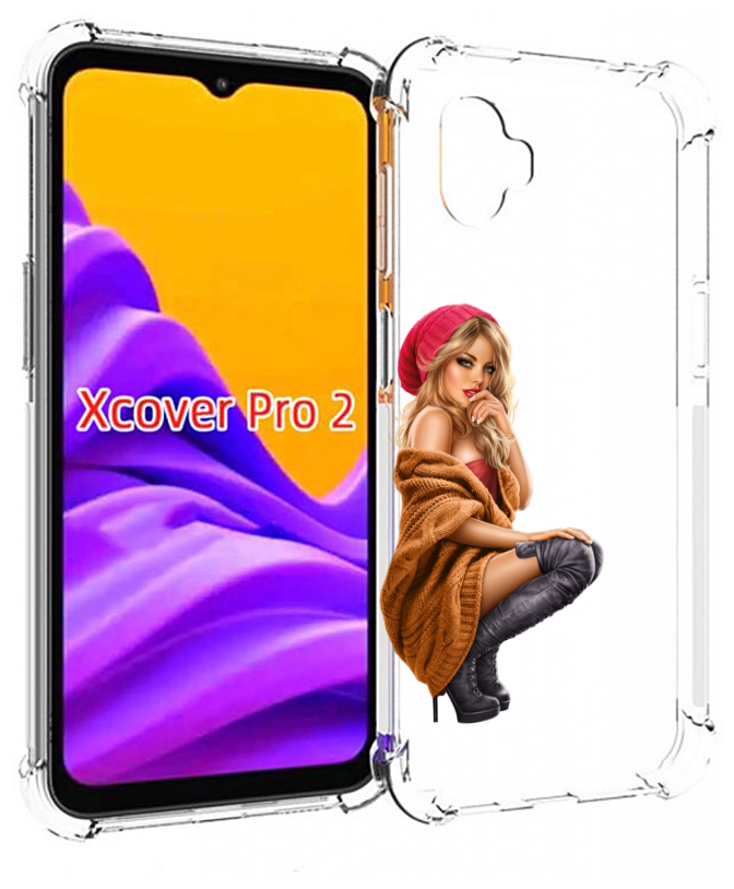 Чехол MyPads девушка-в-коричневом-свитере для Samsung Galaxy Xcover Pro 2 задняя-панель-накладка-бампер