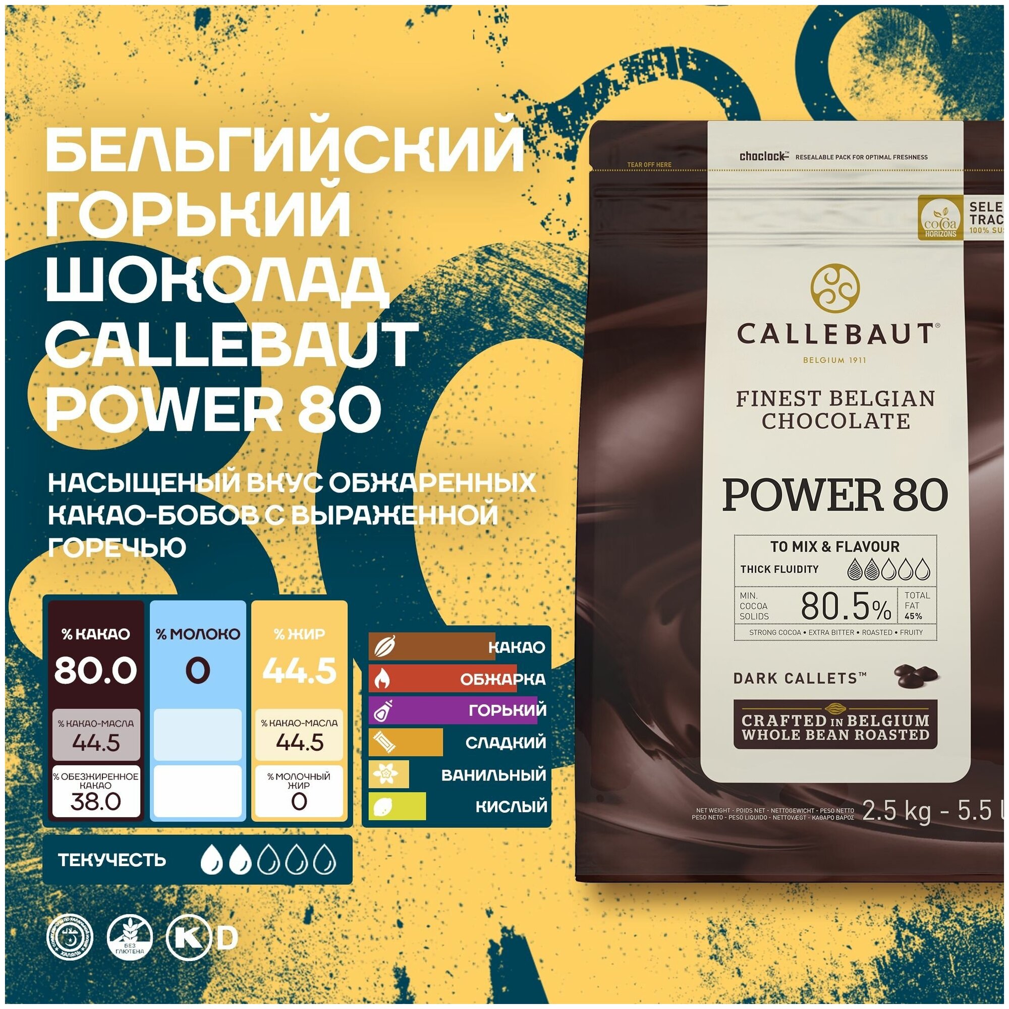 Бельгийский горький шоколад Power 80% Callebaut 2,5 кг