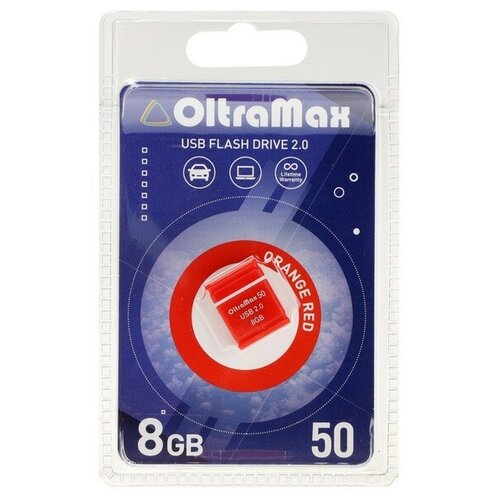 Флешка OltraMax 50, 8 Гб, USB2.0, чт до 15 Мб/с, зап до 8 Мб/с, оранжевая