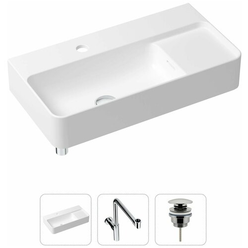Накладная раковина в ванную Lavinia Boho Bathroom Sink Slim 21520533 в комплекте 3 в 1: умывальник белый, донный клапан и сифон в цвете хром
