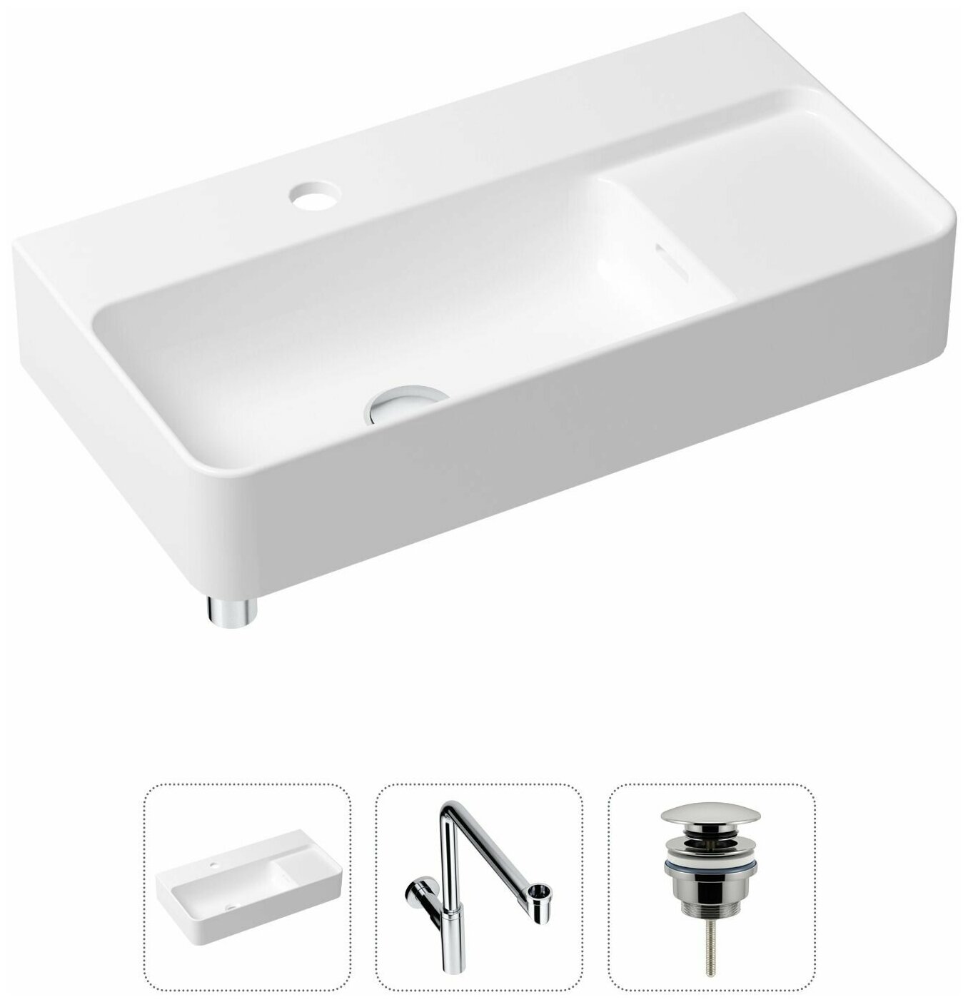 Комплект 3 в 1 Lavinia Boho Bathroom Sink 21520533: накладная фарфоровая раковина 60 см, металлический сифон, донный клапан