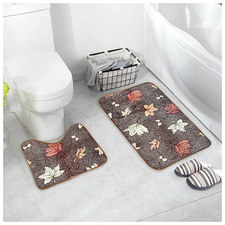 Набор ковриков для ванны и туалета Доляна "Осенние листья", 2 шт: 40*50, 50*80 см