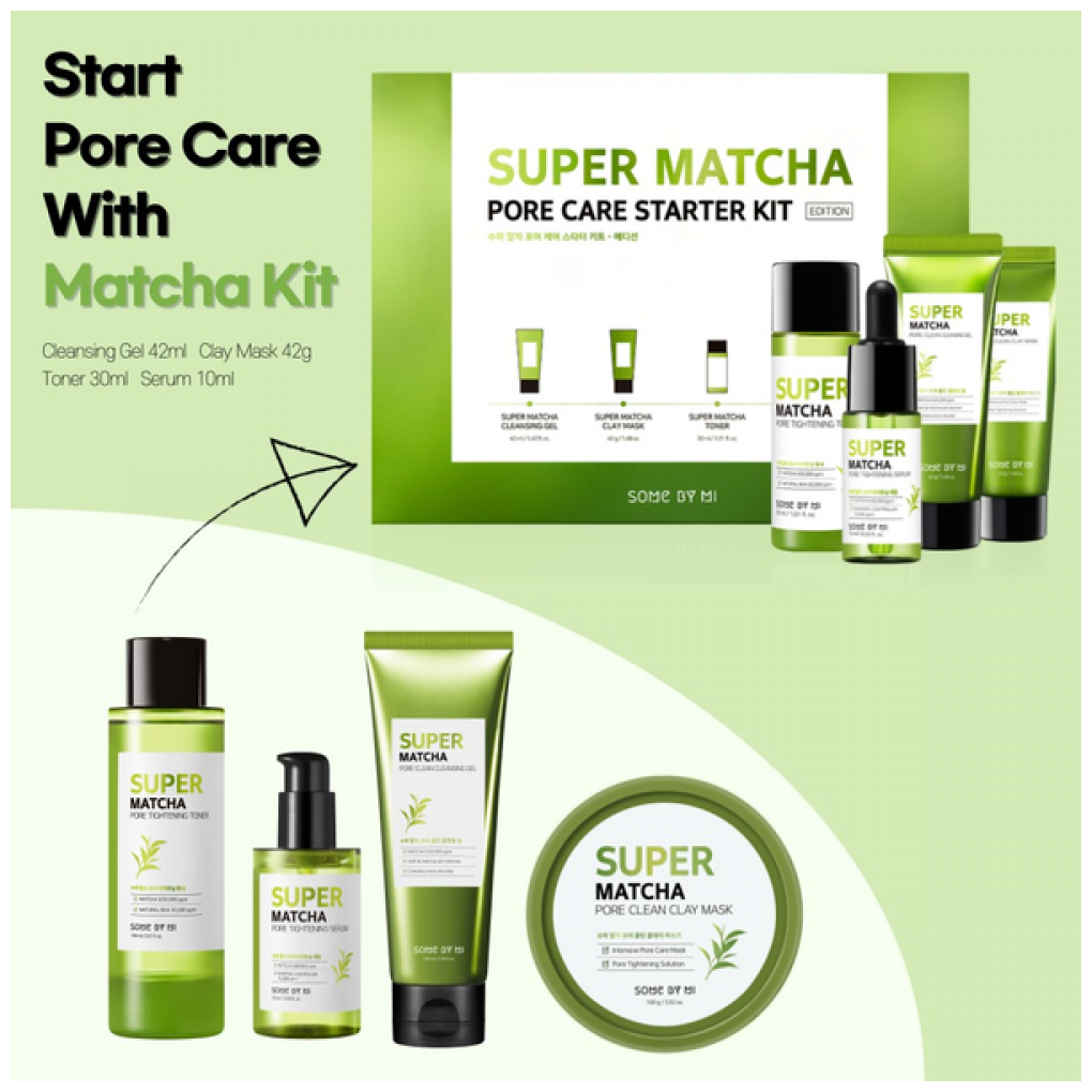 Набор: гель, маска, тонер, сыворотка Super matcha pore care starter kit Some By Mi 124мл PERENNEBELL Co., Ltd - фото №4