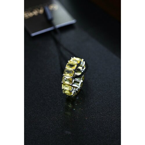 Кольцо бижутерный сплав, титан, родирование, фианит, размер 19, серебряный