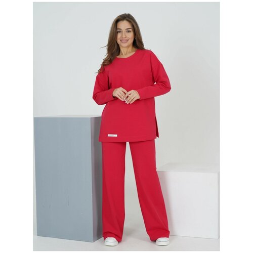 фото Костюм иса-текс, свитшот и брюки, повседневный стиль, оверсайз, карманы, размер 52, красный