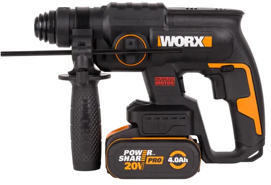 Перфоратор аккумуляторный бесщеточный SDS-plus Worx WX381.1 20 В Li-ion 1x4 Ач 2 Дж