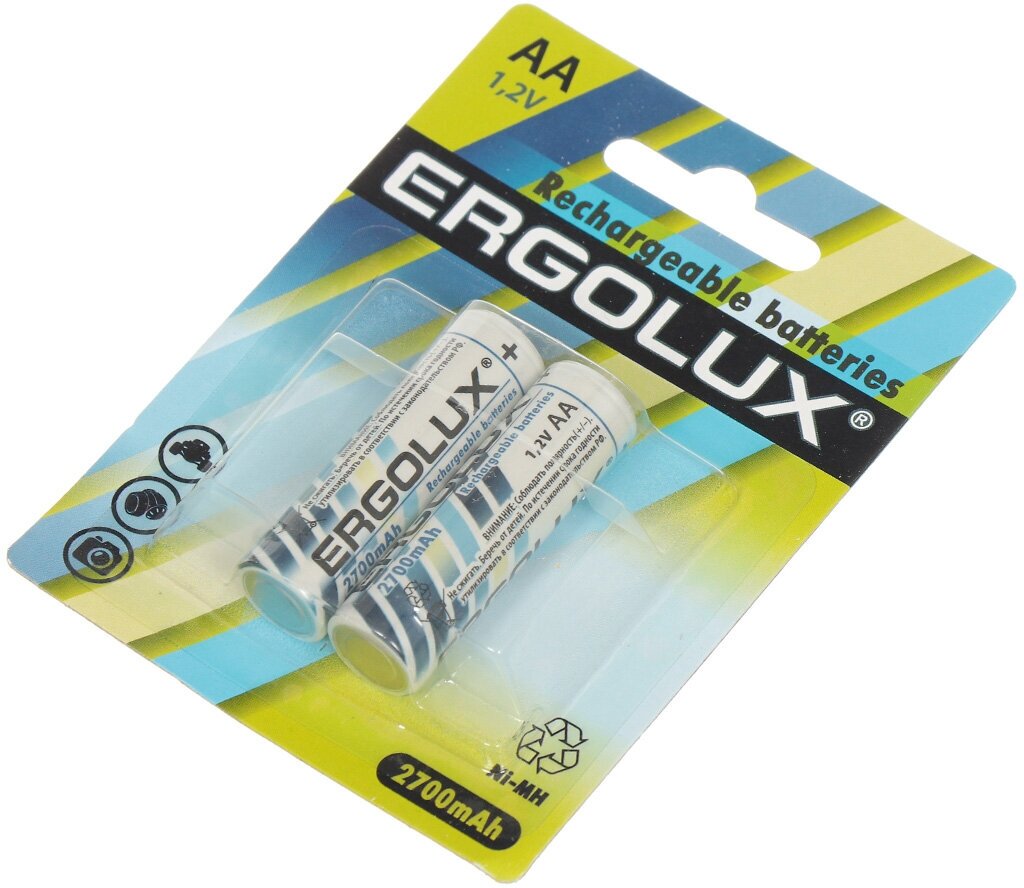 Ergolux AA-2700mAh Ni-Mh BL-2 (NHAA2700BL2, аккумулятор,1.2В) (упак. 2 шт.), цена за 1 упак.