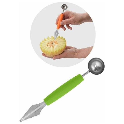 Нож для карвинга / Нож для фигурной нарезки овощей и фруктов, цвет зеленый / Нож для карвинга + ложка-нуазетка