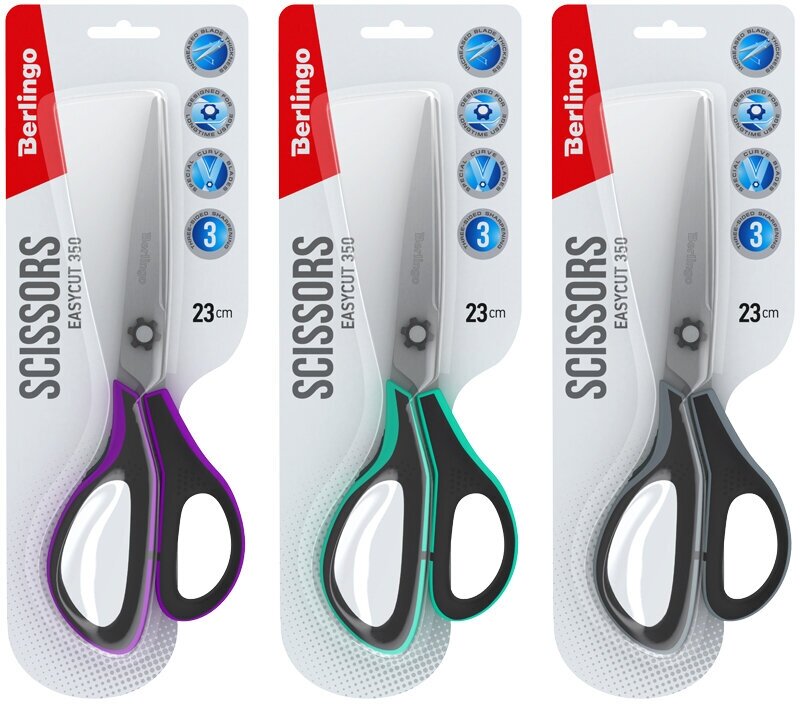 Ножницы Berlingo Easycut 350, 230мм, разные цвета, эргономичные ручки, мягкие вставки (DNn_23035)
