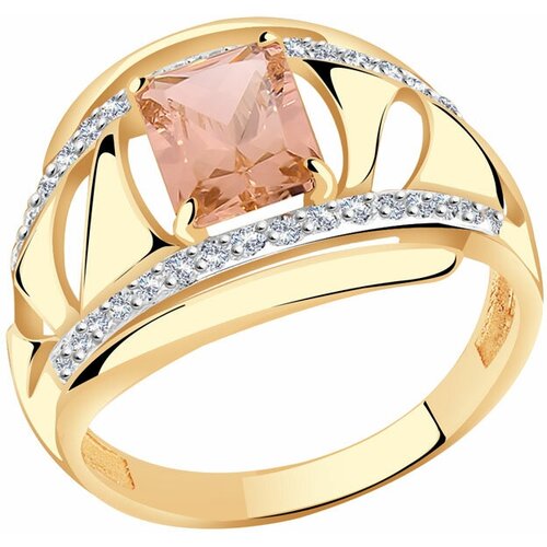 Кольцо Diamant online, золото, 585 проба, фианит, морганит, размер 19