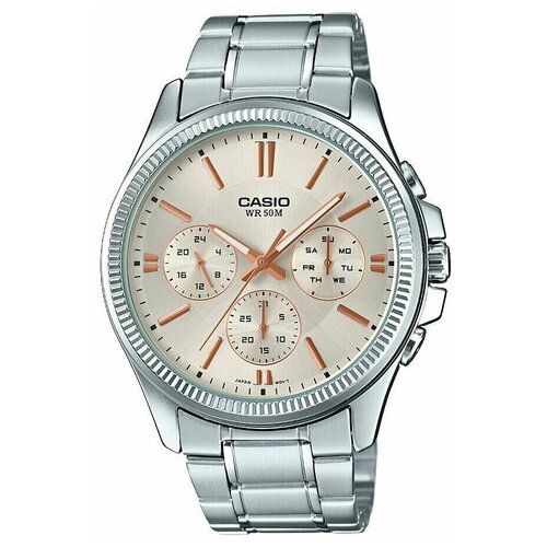 фото Наручные часы casio японские наручные часы casio mtp-1375d-7a2 с дополнительными функциями и водозащитой 50 метров, бежевый, золотой