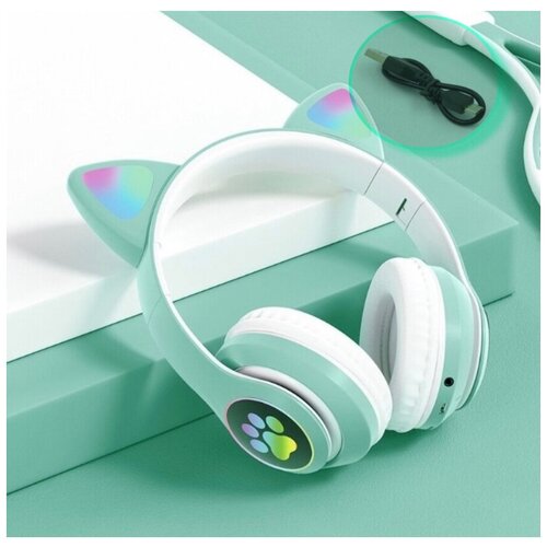 Беспроводные bluetooth наушники Cat Ear со светящимися кошачьими ушками и лапками LED микрофонTF cardчёрный 89900₽