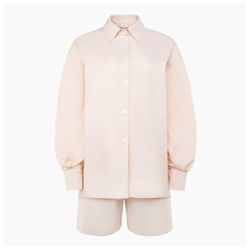 фото Комплект женский (рубашка, шорты) minaku: oversize, цвет молочный, размер 48