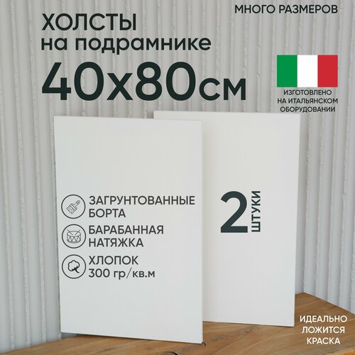Холст на подрамнике, 2 шт, размер 40 х 80 см, Артель художников, хлопок 300 г/м2, грунтованный
