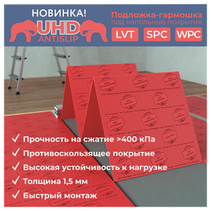 Подложка-гармошка UHD Antislip под SPC, WPC, LVT 1,5 мм (5м² в пачке)