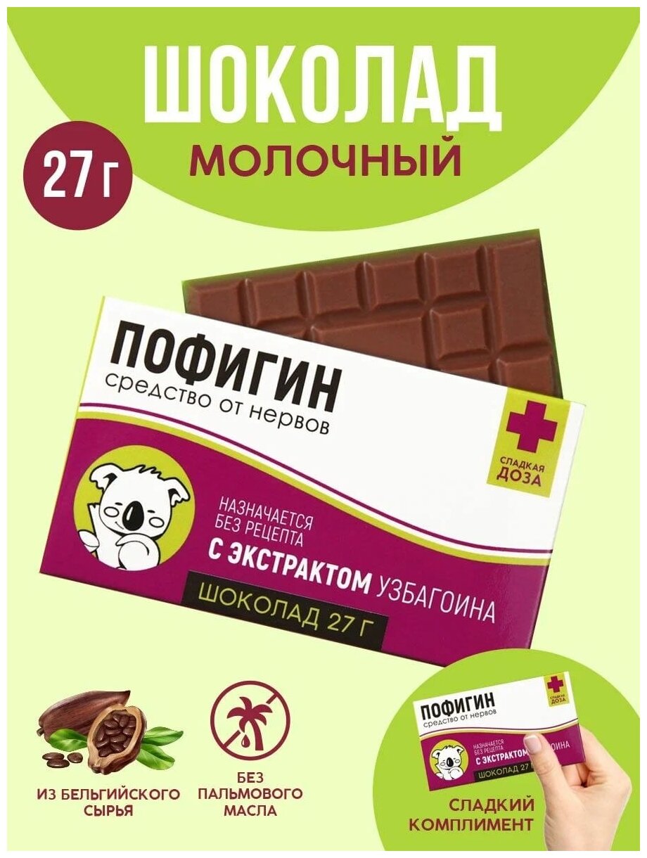 Подарочный молочный шоколад с приколом «Пофигин», 27 г.