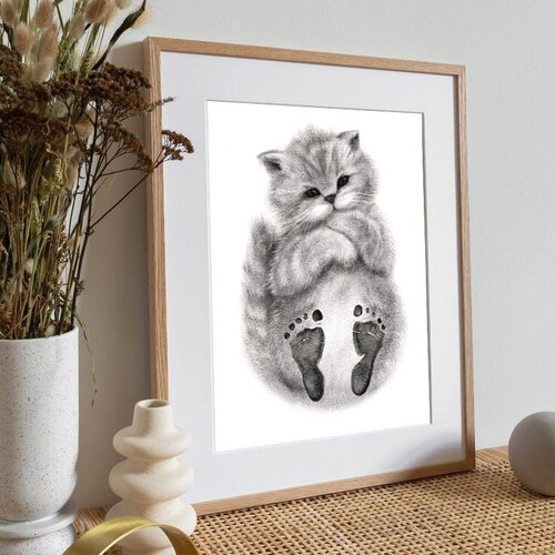 Картина Метрика Отпечаток ножки слепок для новорожденного Кот