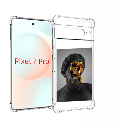 Чехол MyPads золотой череп в статуе для Google Pixel 7 Pro задняя-панель-накладка-бампер
